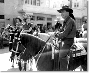 Philip K. Wrigley and his two daughters, Ada Blanche and Dorothy, riding on horseback in Avalon, 1937