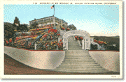 Front steps, flower beds, and Mt. Ada, the home of William Wrigley in Avalon, c. 1930