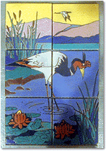 Catalina Island pottery - tiles depicting egret, c. 1930s