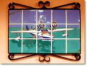 Catalina Island pottery - framed tile image depicting a sea plane, c. 1930s