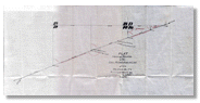 Hand-drawn linen plat map showing the location of the San Pedro Ranch line, 1893
