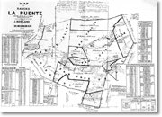 Map showing partition of lands belonging to John Rowland and William Workman in the east San Gabriel Valley, 1868