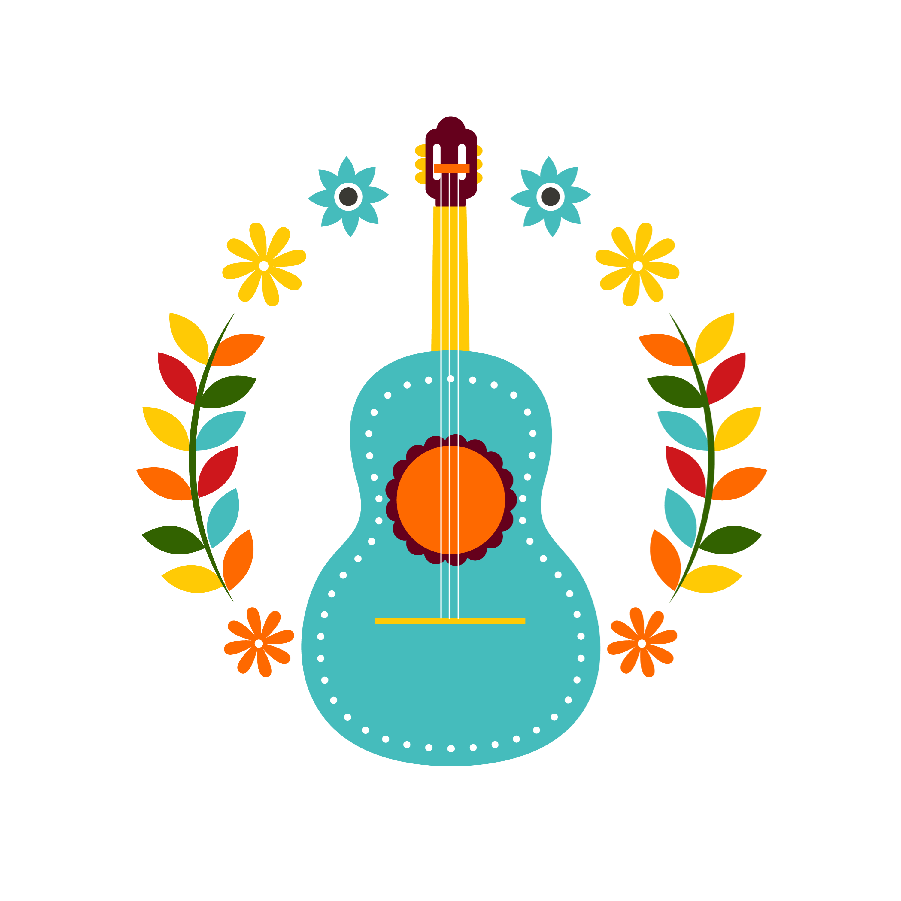 guitar with circle of flowers