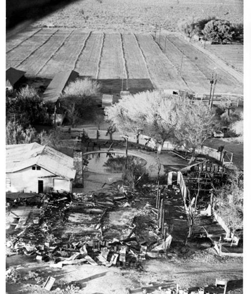 Pancho Barnes's Rancho De Oro after it burned