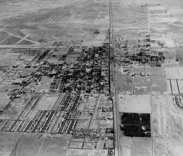Aerial view looking north and showing almost the entire city of Lancaster