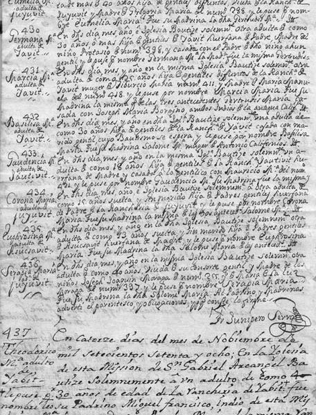 record of baptisms